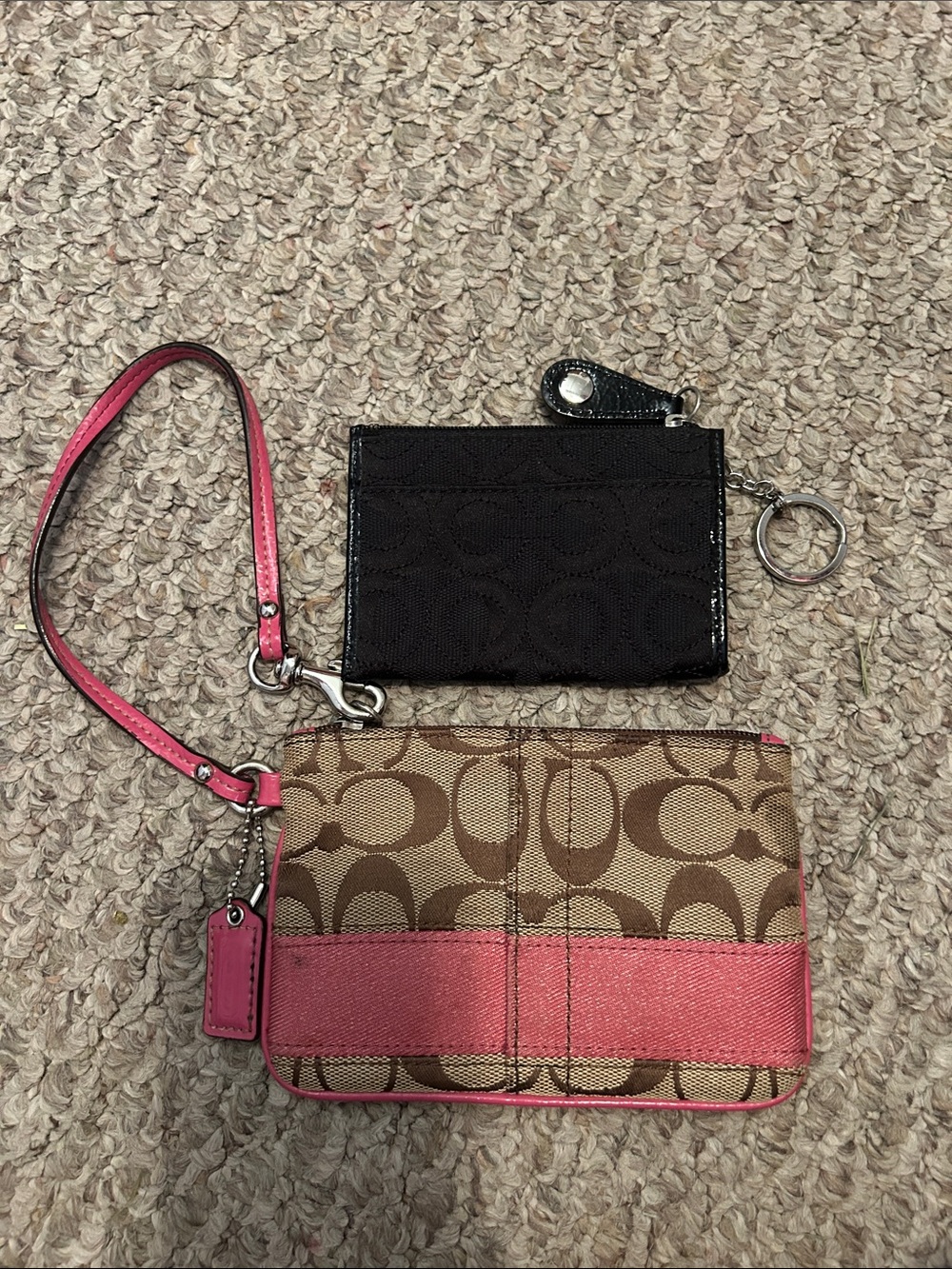 Coach Signature Canvas Wristlet with Pink Trim & Black Card Key Case